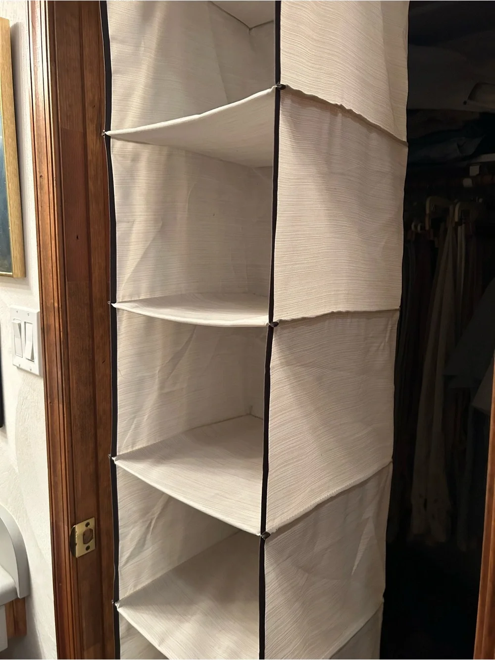Hanging Fabric Closet Organizer-White 6 Tier Storage, sturdy double rod hangars.